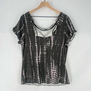 True‎ Craft Plus Size 1X Tie Dye Lettuce Edge Ribbed Top